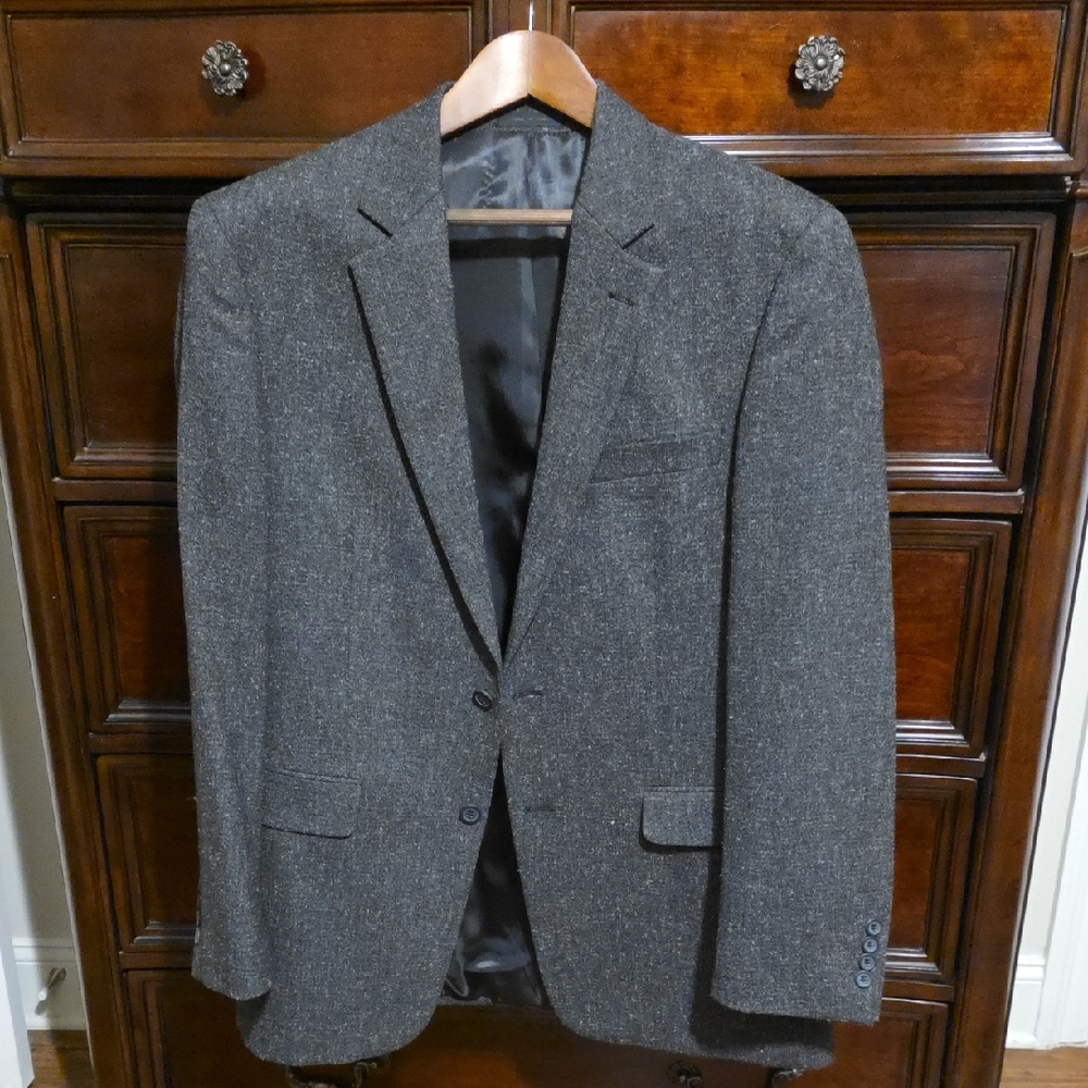 Andrew Fizza Black Tweed Coat 44R